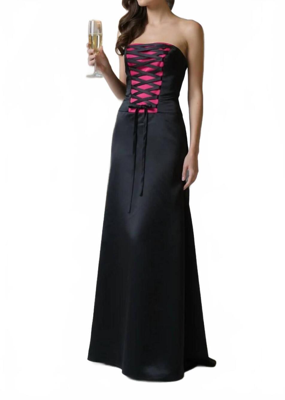 NEW LAST DRESS strapless evening maxi gown in black fuschia